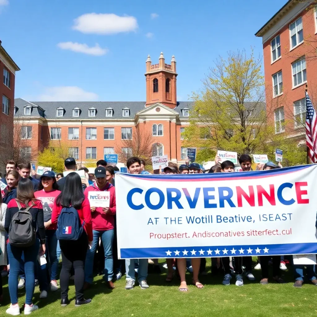 Students attending the JD Vance speaking event at the University of Mississippi