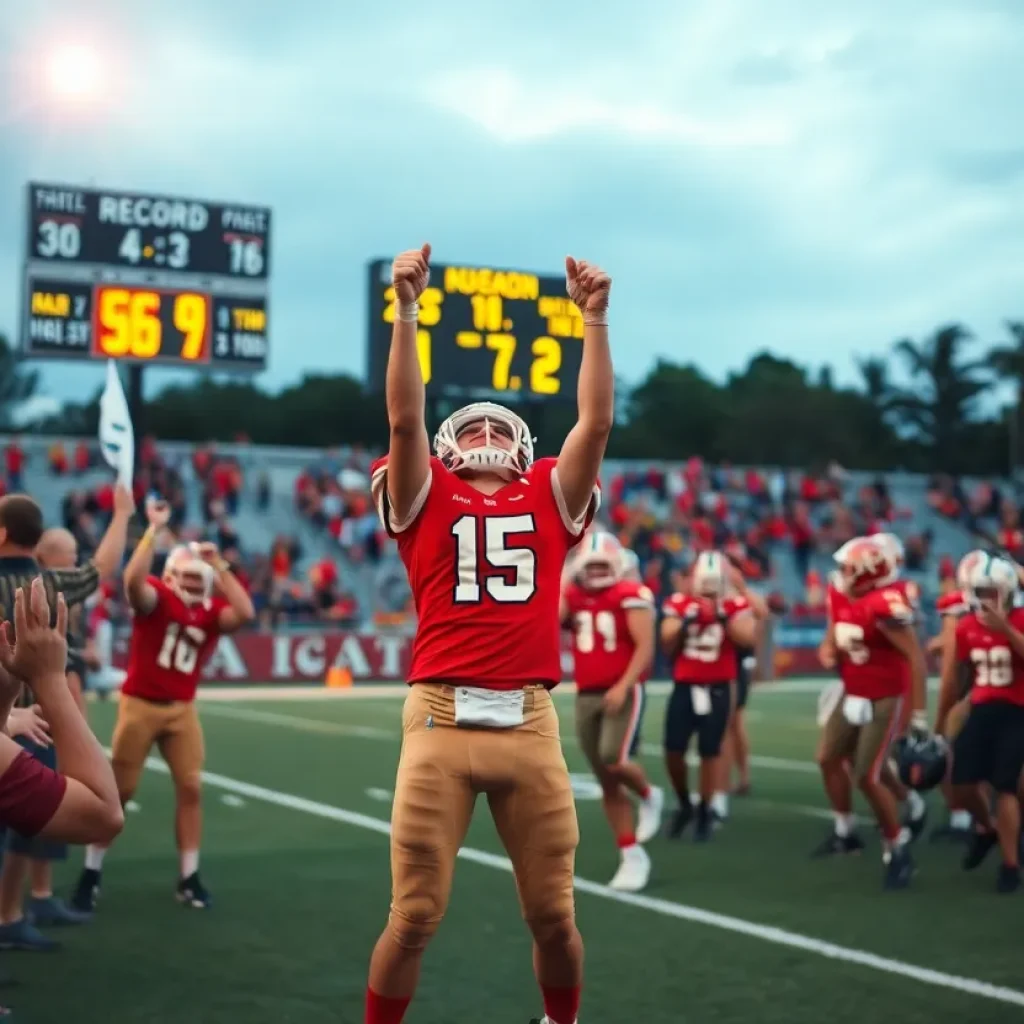 Kemper County football team celebrates after a touchdown during a game.