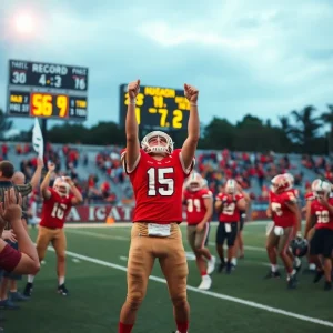 Kemper County football team celebrates after a touchdown during a game.