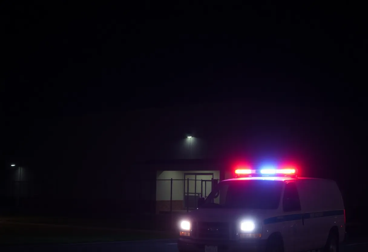 Exterior view of Lafayette County Detention Center at night