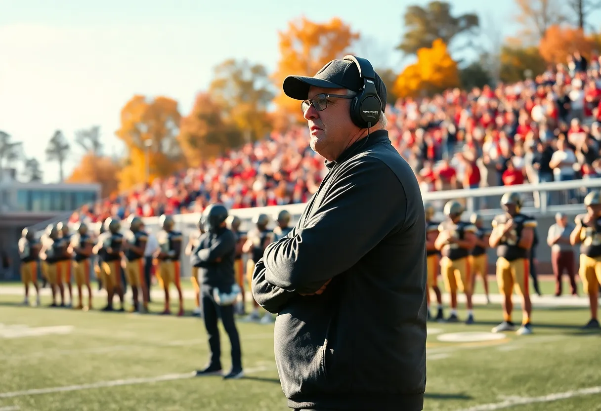 Ole Miss football coach strategizing on the field
