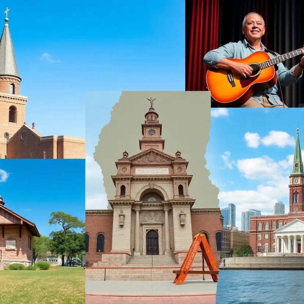 A collection of unique attractions in Mississippi including landmarks and cultural icons