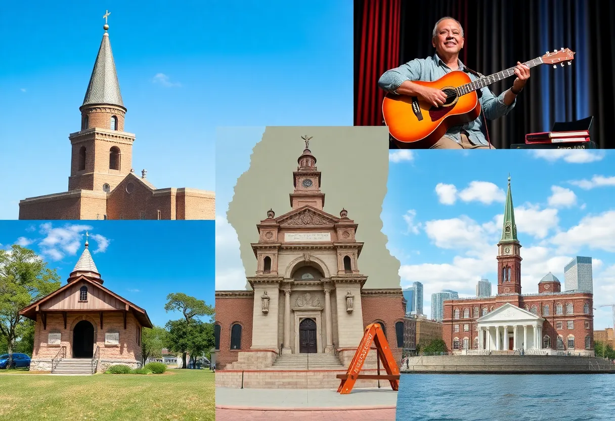 A collection of unique attractions in Mississippi including landmarks and cultural icons