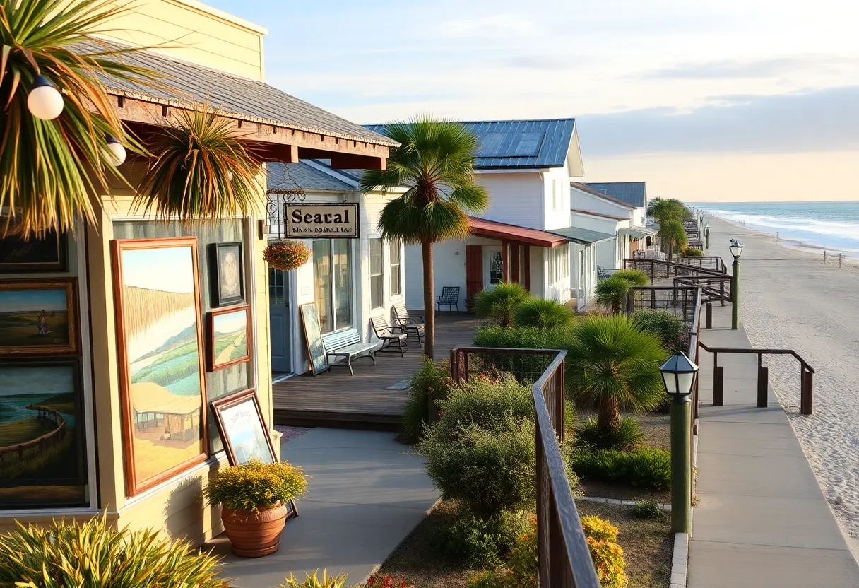 Artistic view of Ocean Springs featuring local galleries and nature.