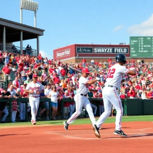 Players from Ole Miss baseball team during scrimmage game at Swayze Field