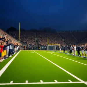 Ole Miss Football fans celebrating a new commitment on the field.