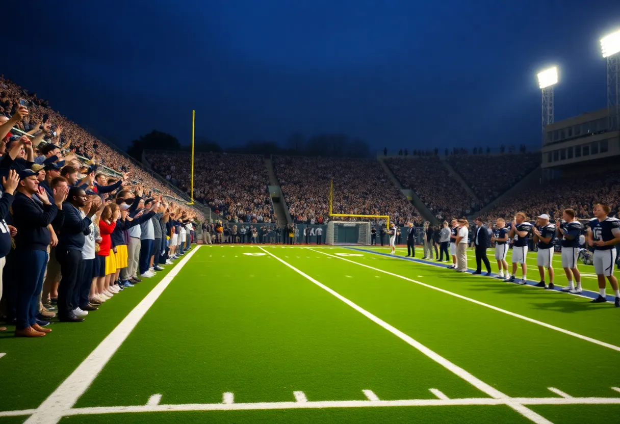 Ole Miss Football fans celebrating a new commitment on the field.