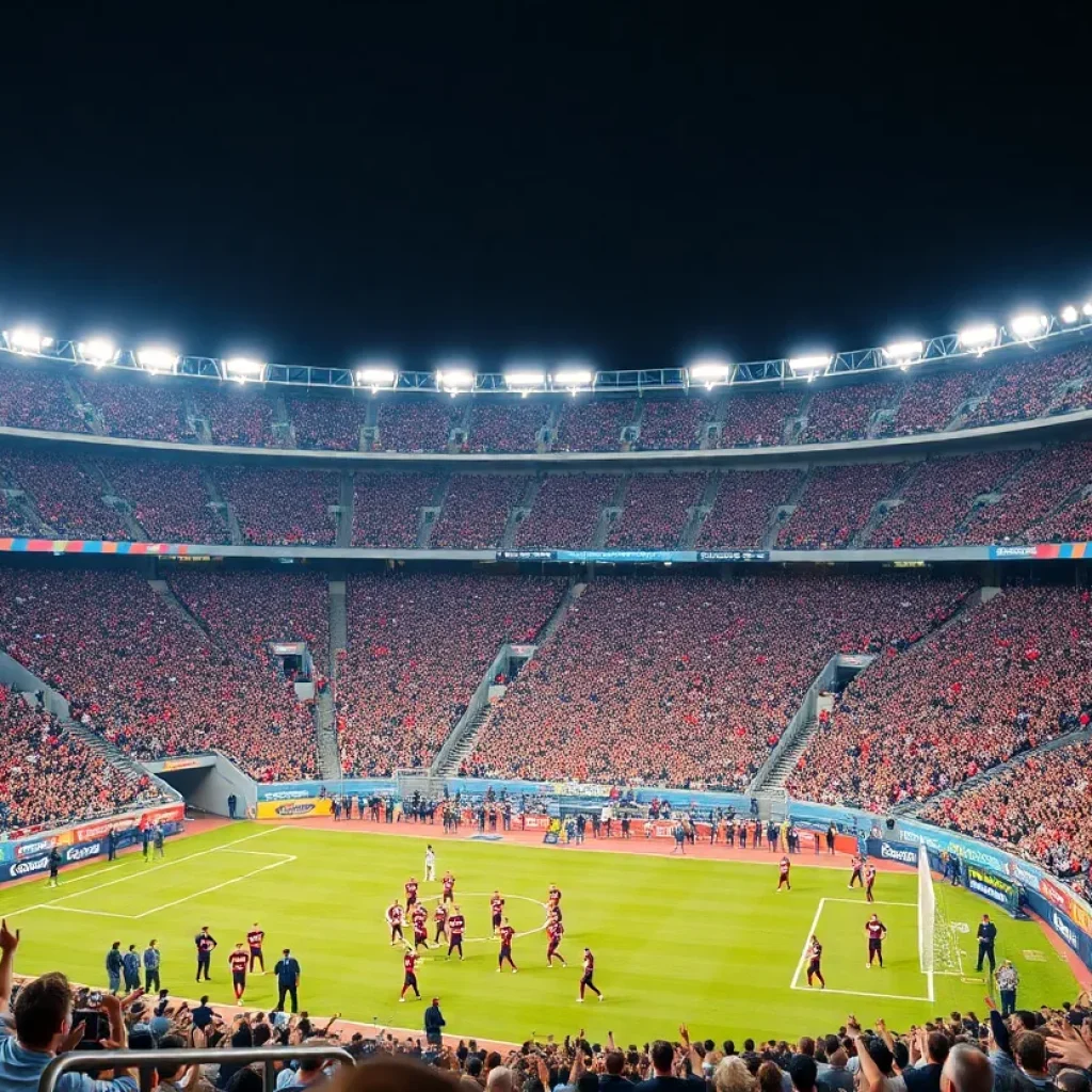 Fans showing support in a football stadium for Ole Miss football team.