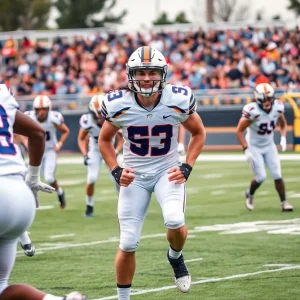 Defensive player from Ole Miss football team on the field