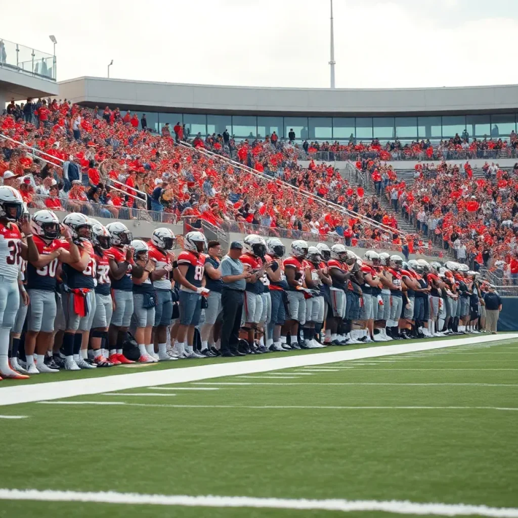 Action shot of Ole Miss football game in progress