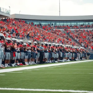 Action shot of Ole Miss football game in progress