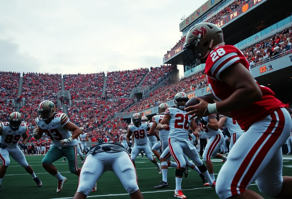 Ole Miss football players celebrating their narrow victory against Washington State.