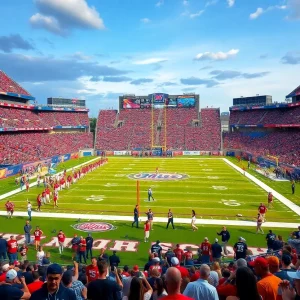 College football game between Ole Miss and Georgia Bulldogs with fans in the stadium