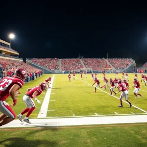 Ole Miss Rebels football team in action during a game.
