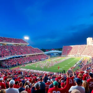 Excited fans cheering for the Ole Miss Rebels during a football game