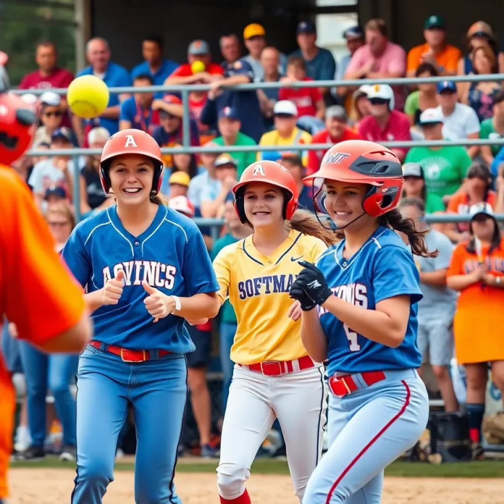 Ole Miss softball team celebrating a victory on the field