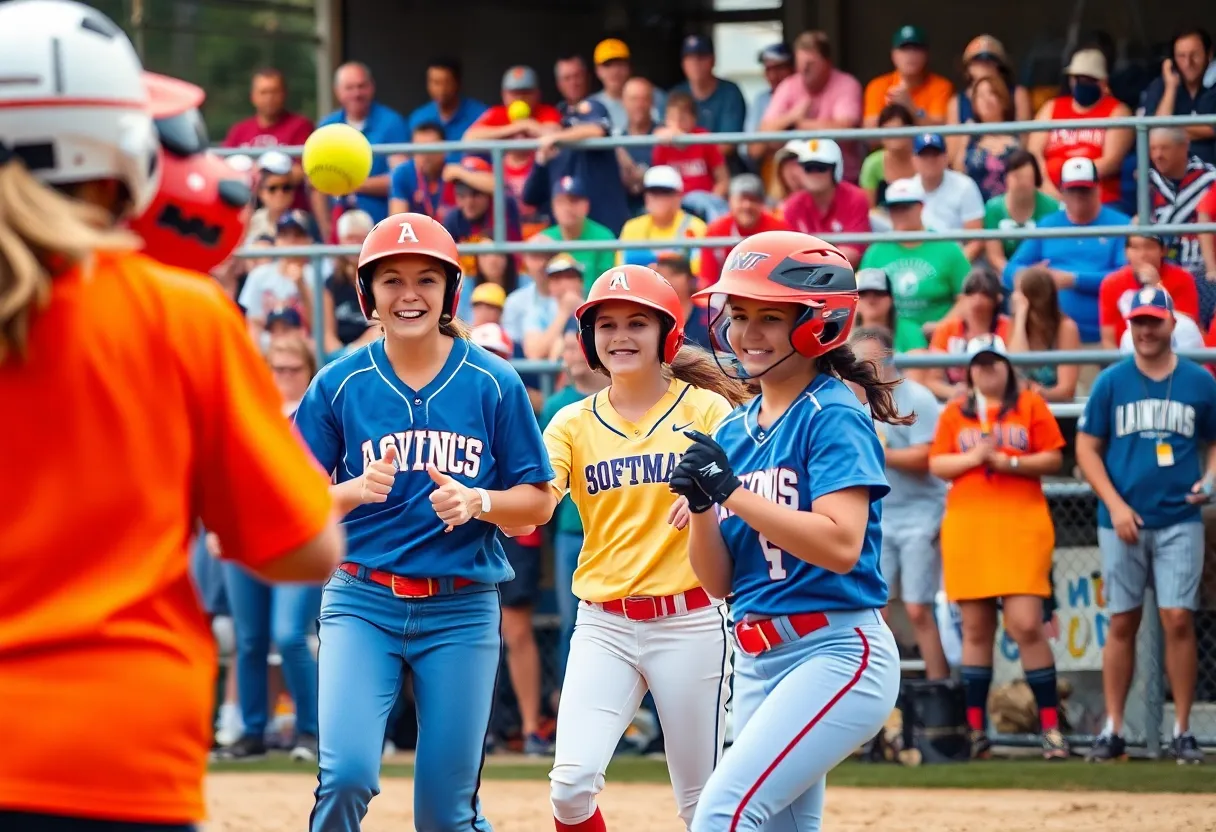 Ole Miss softball team celebrating a victory on the field