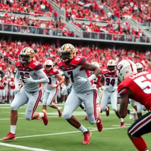 Ole Miss football players competing against Georgia in a thrilling SEC matchup.