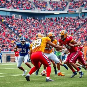 Ole Miss football players in action during a game