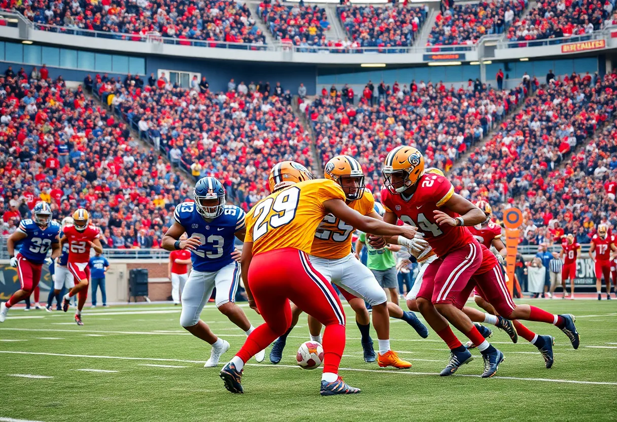 Ole Miss football players in action during a game