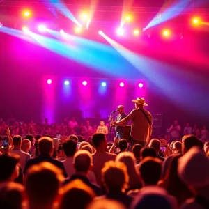 Country singer performing at a concert with a lively crowd