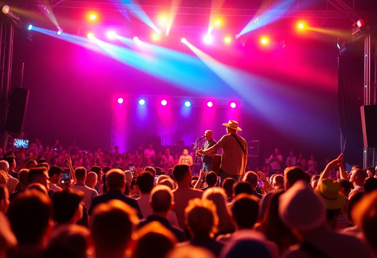 Country singer performing at a concert with a lively crowd