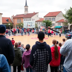 Crowd enjoying the Square Jam basketball event in Oxford