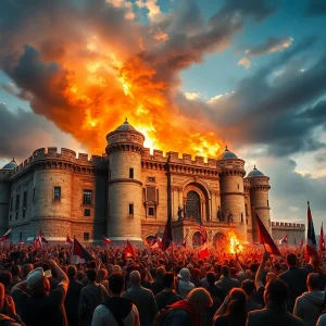 Artistic representation of the storming of the Bastille during the French Revolution