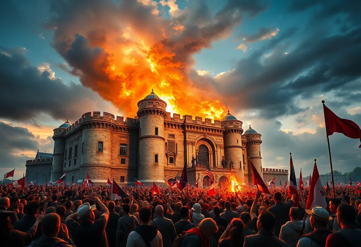 Artistic representation of the storming of the Bastille during the French Revolution