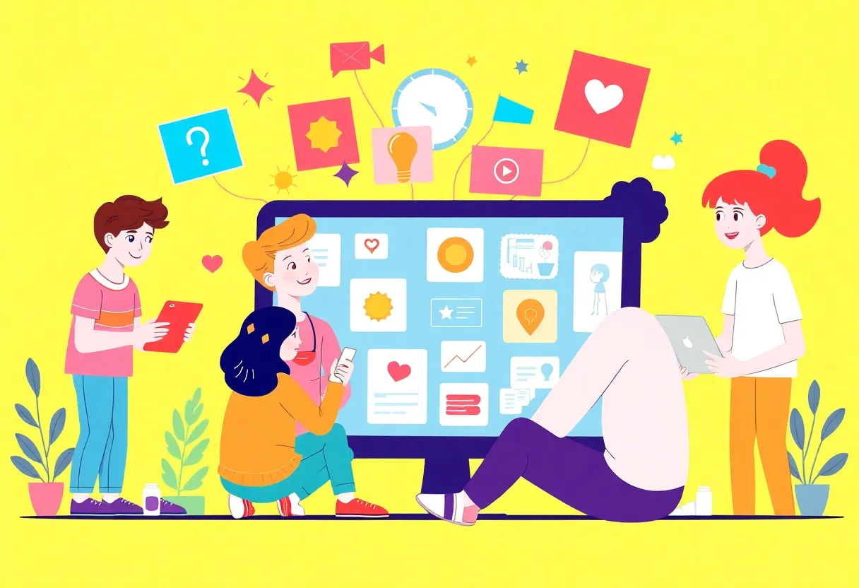 An illustration depicting a safe and positive online environment for young users of the Tribela platform.