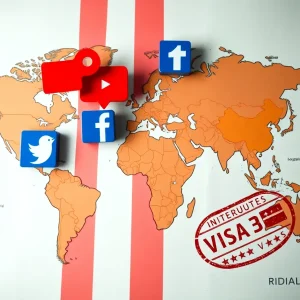 Conceptual image depicting visa revocation and social media tensions