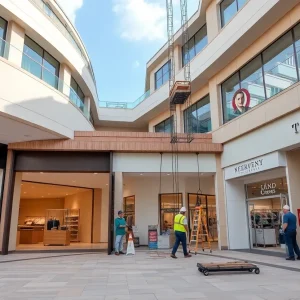 Exterior view of Yorkdale Shopping Centre with vacant storefront