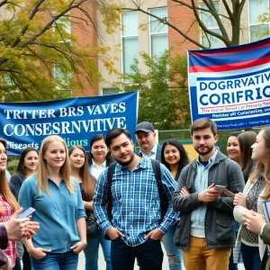 Young conservatives engaged in a political discussion on campus